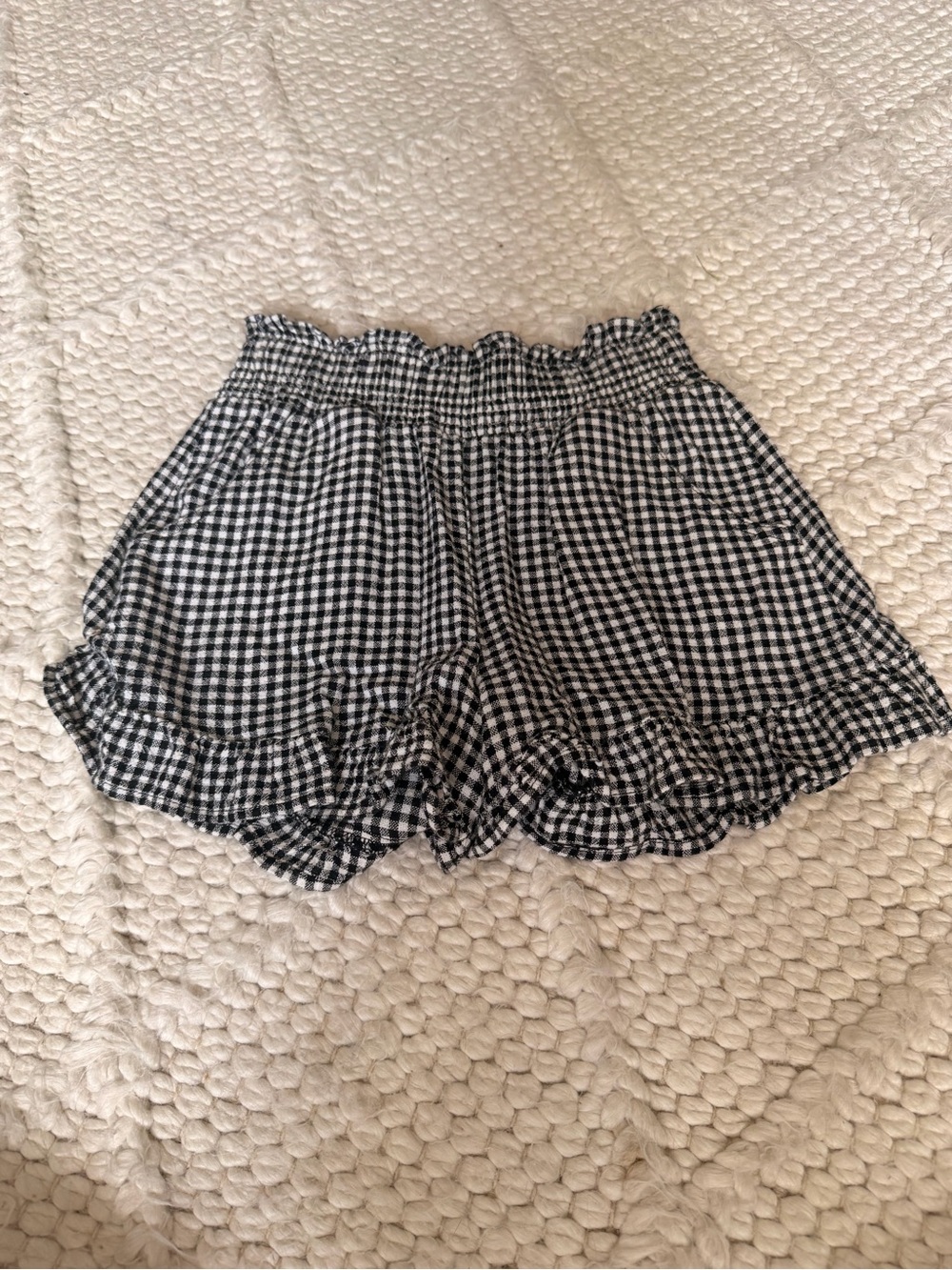 Vanilla Star Black & White Gingham High-Waist Smocked Shorts